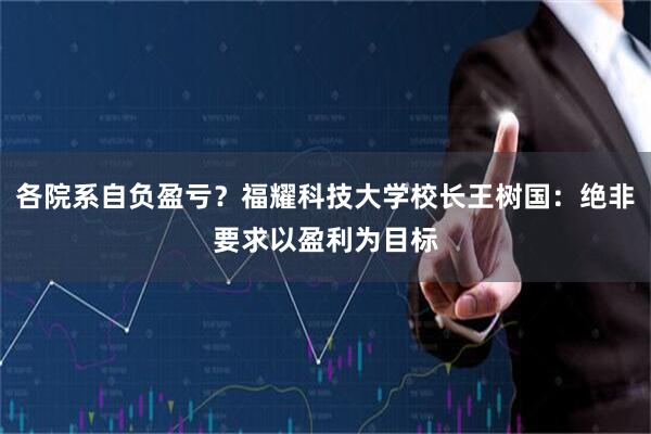 各院系自负盈亏？福耀科技大学校长王树国：绝非要求以盈利为目标